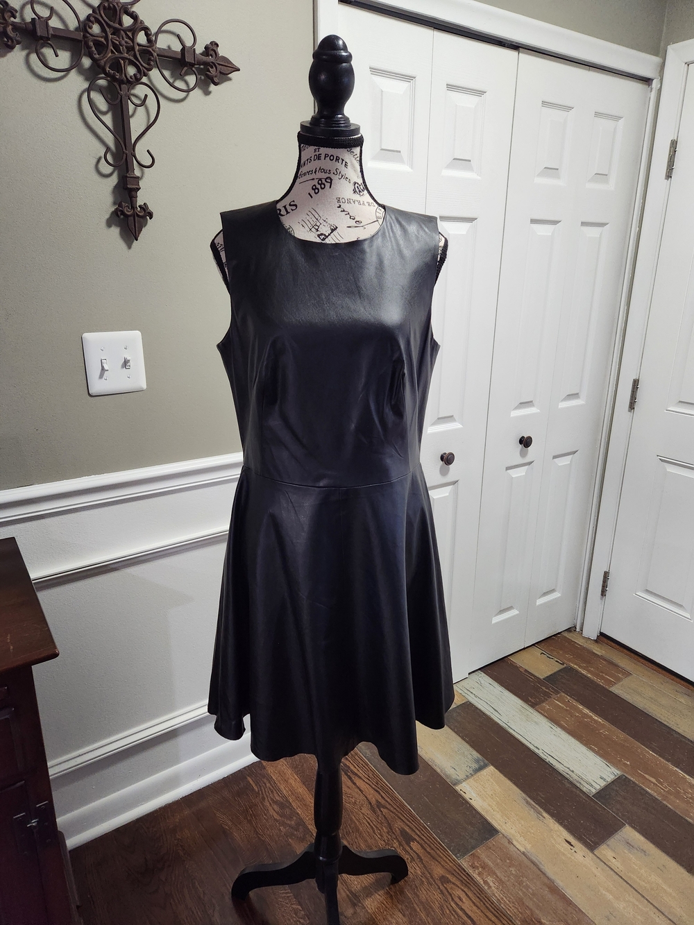 Abs Platinum Black Faux Leather Mini Dress Size 6